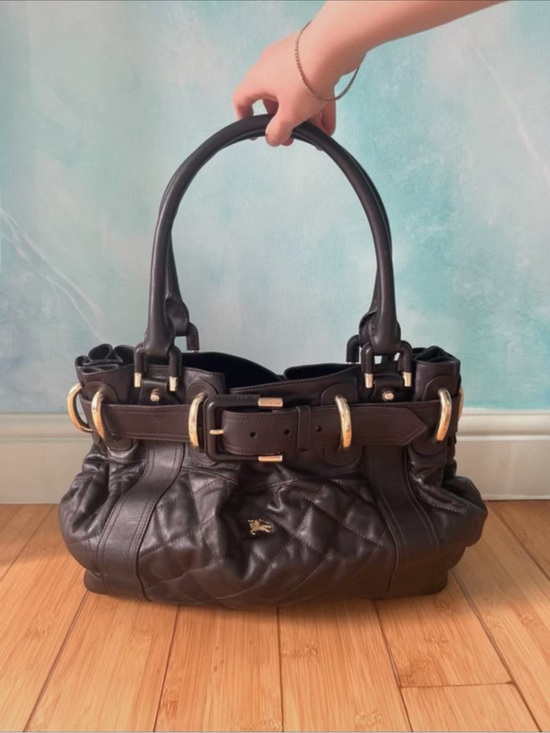 Burberry Handbags - Authentic Burberry Dark Brown Quilted Leather Handbag w/ Dust Bag